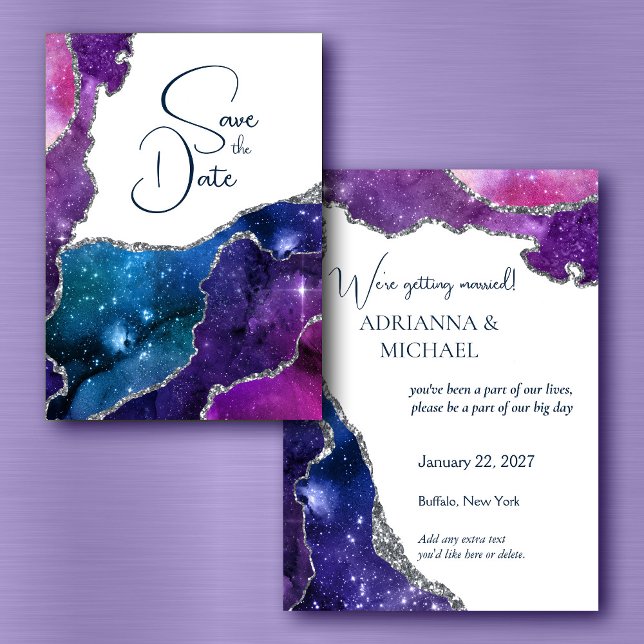 Invitación Elegante galaxia Agate Boda Plata Salven la Fecha (Subido por el creador)