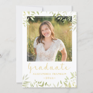 Invitación Elegante Gama de Guión Dorado 2 Graduación de Foto