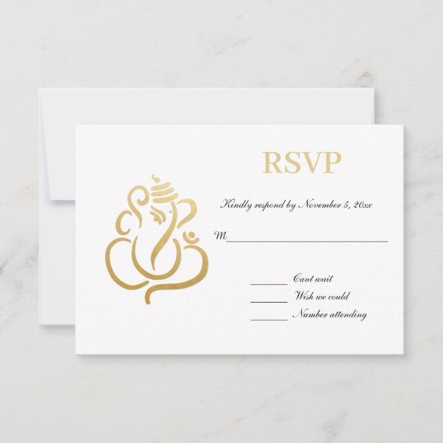 Invitación Elegante Ganesh Gold | RSVP de boda india (Anverso)