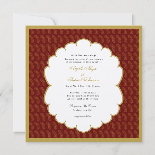 Invitación Elegante Ganesh oro y boda rojo indio (Reverso)
