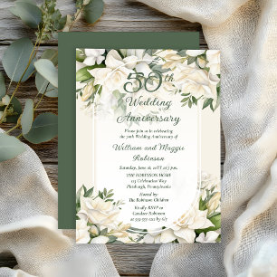 Invitación Elegante Gardenia Floral 50 aniversario Boda