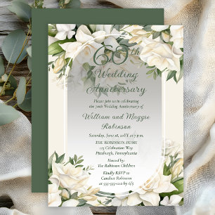 Invitación Elegante Gardenia Floral 60º Aniversario de Boda
