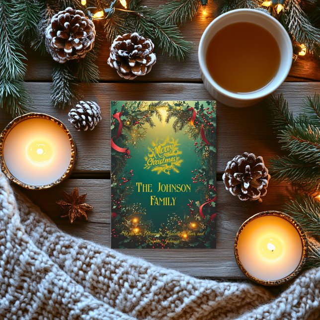 Invitación Elegante Garland Evergreen con bienvenida familiar (Subido por el creador)