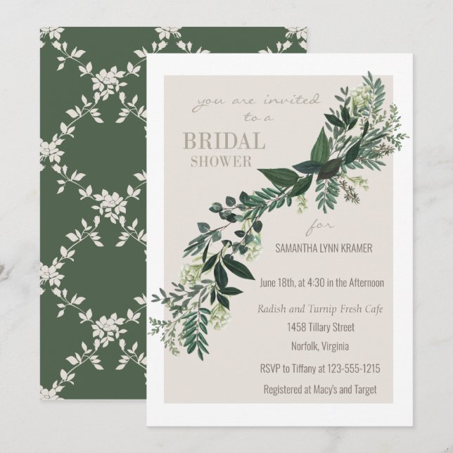 Invitación Elegante Garland Ferns Bridal Shower (Anverso / Reverso)