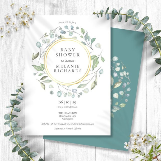 Invitación Elegante Garland Greenery Baby Shower (Elegant Garland Greenery Baby Shower Invitation)
