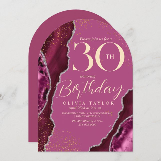 Invitación Elegante Gate moderno rosa dorado 30 cumpleaños (Anverso / Reverso)