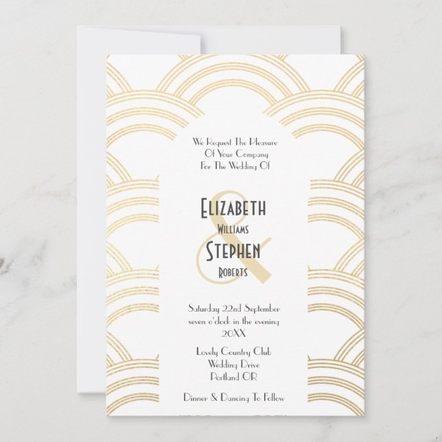 Invitación Elegante Gatsby Art Deco 1920's White & Gold (Anverso)