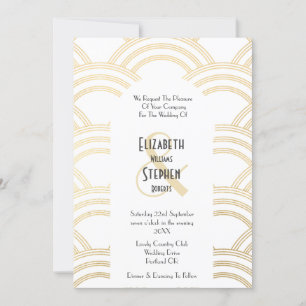 Invitación Elegante Gatsby Art Deco 1920's White & Gold