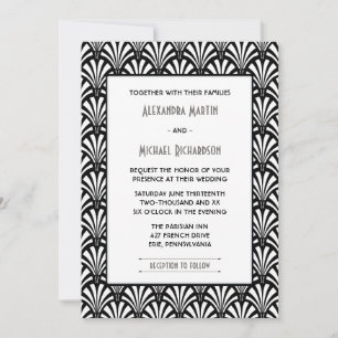 Invitación Elegante Gatsby Art Deco Boda Blanco y Negro
