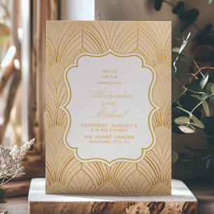 Invitación Elegante Gatsby Art Deco Boda Blanco y Oro