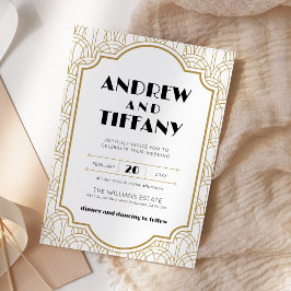 Invitación Elegante Gatsby Art Decó Boda Oro Blanco de los añ