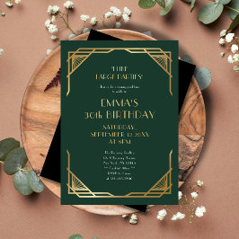Invitación Elegante Gatsby de color verde y oro 30 años Fiest