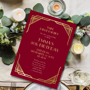 Invitación Elegante Gatsby de oro de Borgoña 30 cumpleaños Fi