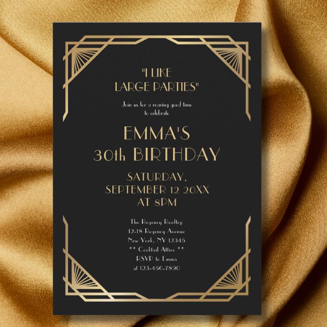Invitación Elegante Gatsby de Oro Negro 30 Fiesta de cumpleañ (Subido por el creador)