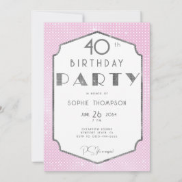 Invitación Elegante Gatsby White Gold Deco Rosa 40 cumpleaños
