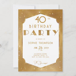 Invitación Elegante Gatsby White y Gold Deco 40 cumpleaños