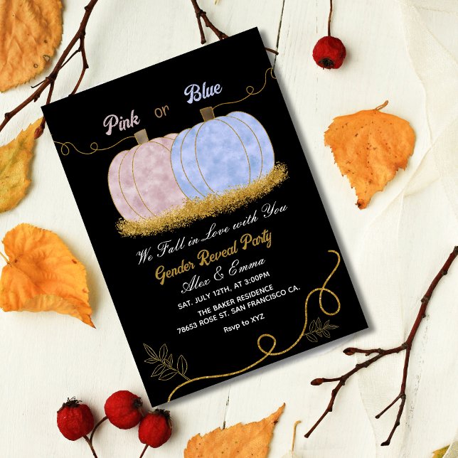 Invitación Elegante género de calabaza rosa o azul revelar (Subido por el creador)