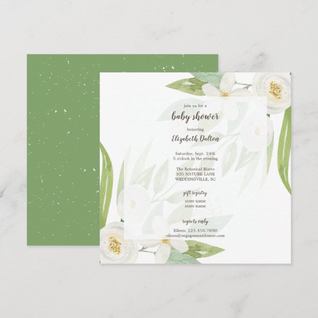 Invitación Elegante género floral Neutral Baby Shower (Anverso / Reverso)
