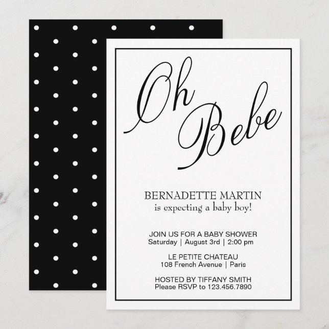 Invitación Elegante género Neutral Baby Shower blanco y negro (Anverso / Reverso)