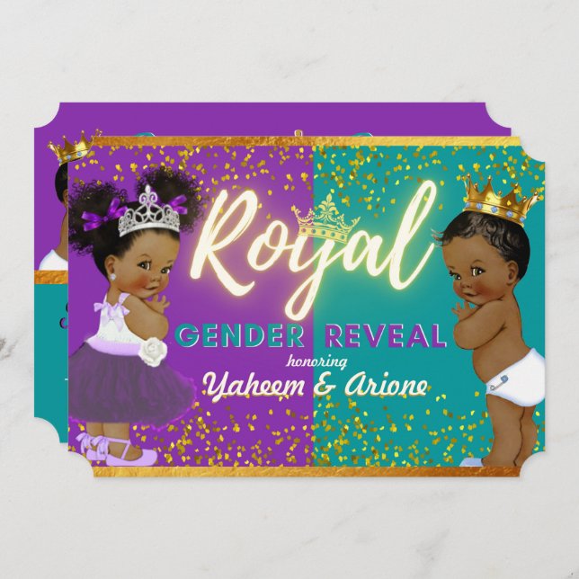 Invitación Elegante género real africano revelado morado y Ve (Anverso / Reverso)