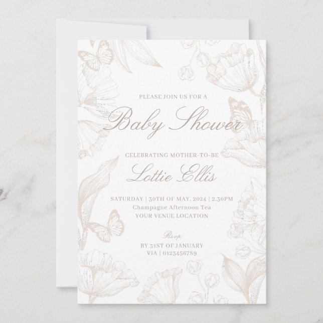 Invitación Elegante GéneroNeutral Boho Moda Floral Baby Showe (Anverso)