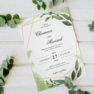 Invitación Elegante Geo Frame Eucalyptus Leaf Boda