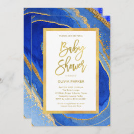 Invitación Elegante Geode Azul y Oro | Baby Shower