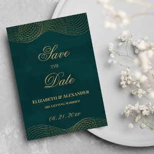 Invitación Elegante geométrica de oro verde oscuro Guardar la