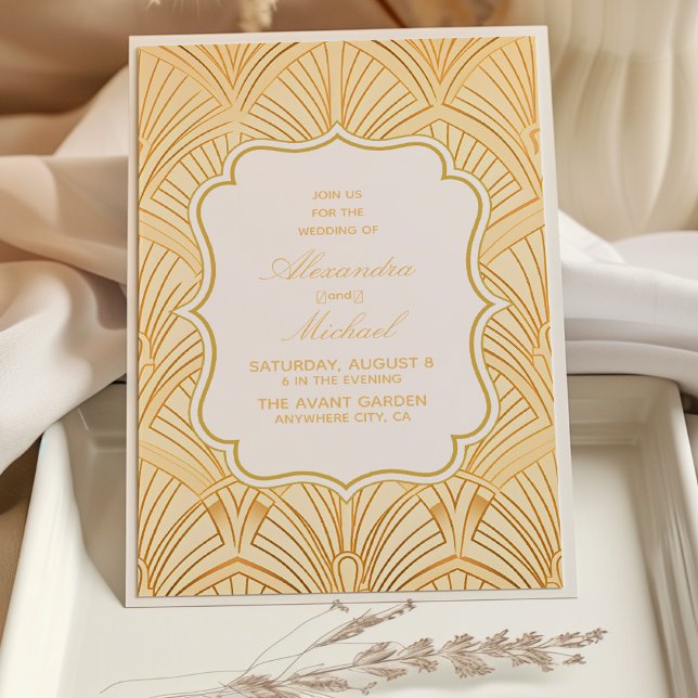 Invitación Elegante geométrico Art Deco Boda Oro Blanco (Subido por el creador)
