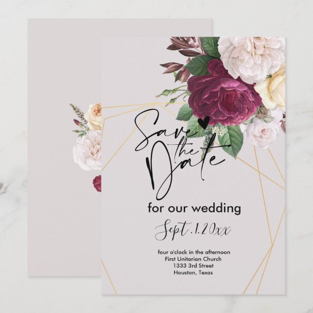 Invitación Elegante geométrico dorado guardar la fecha (Anverso / Reverso)