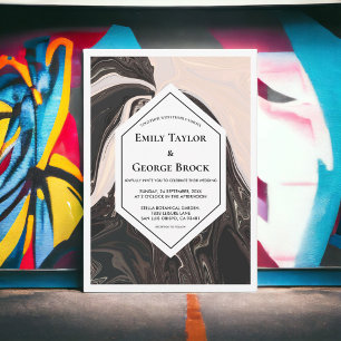 Invitación Elegante Geométrico Mínimo Boda Blanco Y Negro