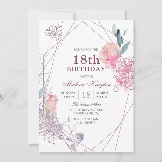 Invitación Elegante Geométrico Rosa Rosa Rosa Elegante Fiesta (Anverso)