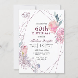 Invitación Elegante Geométrico Rosa Rosa Rosa Rosa 60ª Fiesta