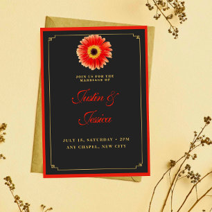 Invitación Elegante Gerbera Daisy Red y Boda de los acentos d