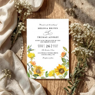 Invitación Elegante Girasol Amarillo Soleado Código QR Boda