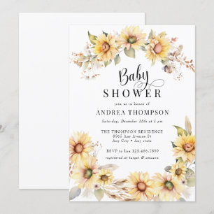 Invitación Elegante girasol   Baby Shower amarillo