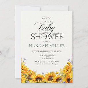 Invitación Elegante girasol Baby Shower de acuarela