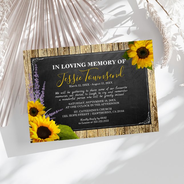 Invitación Elegante Girasol Rústico En Funeral De Memoria Ama (Subido por el creador)