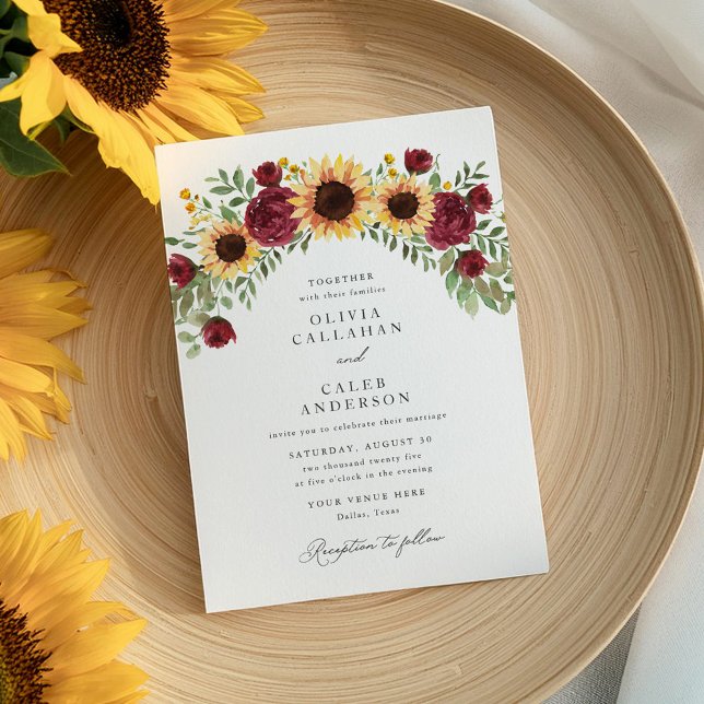 Invitación Elegante girasol y Boda floral de Borgoña (Subido por el creador)