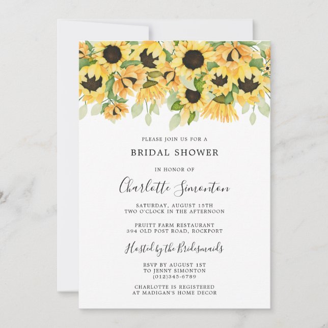 Invitación Elegante girasol y verde ducha de novia (Anverso)