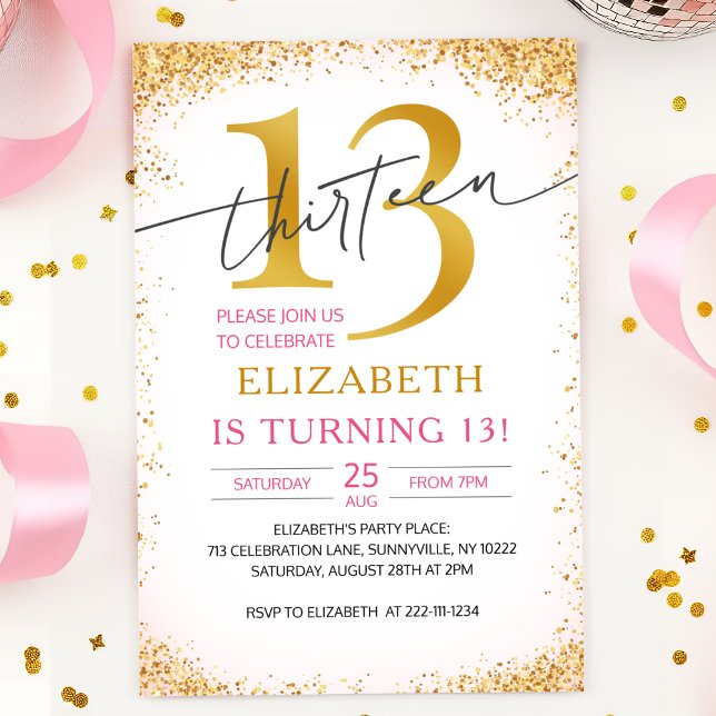 Invitación Elegante Girly 13° cumpleaños (Subido por el creador)