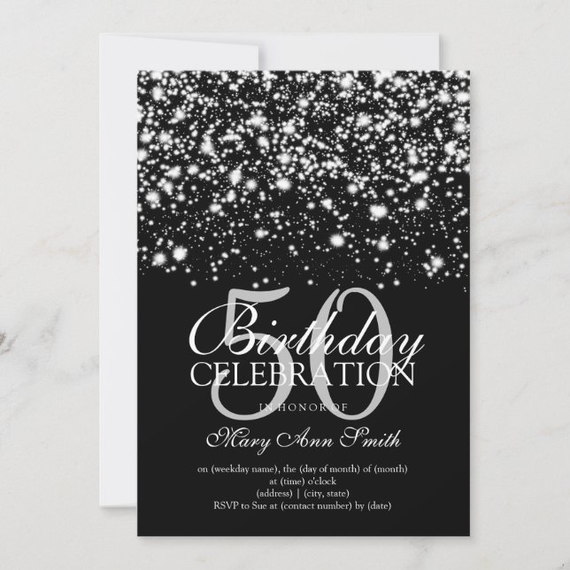 Invitación Elegante Glam de Medianoche de la Fiesta de los 50 (Anverso)