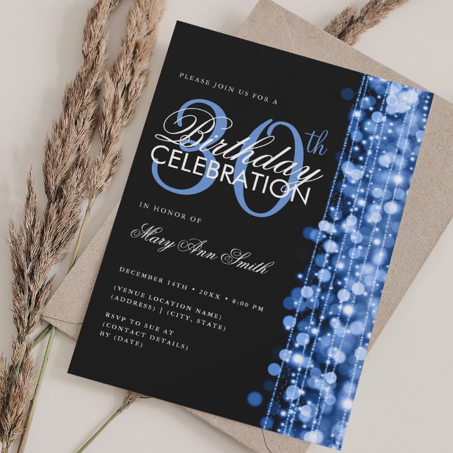 Invitación Elegante Glam Glam Sparkles Navy Blue (Elegant 30th Birthday Glam Sparkles Navy Blue Invitation)
