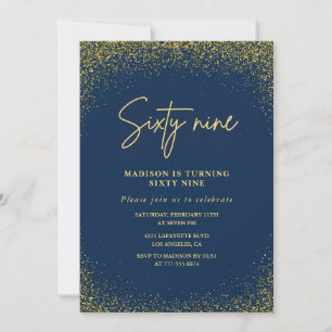 Invitación Elegante Glam Naval Dorado Brillante Cumpleaños 69