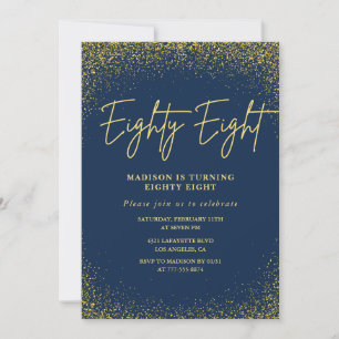 Invitación Elegante Glam Naval Dorado Brillo Cumpleaños 88