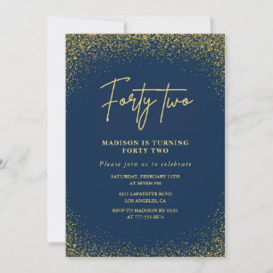 Invitación Elegante Glam Navy Dorado Brillo Cumpleaños 42