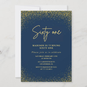 Invitación Elegante Glam Navy Dorado Brillo Cumpleaños 61
