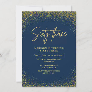 Invitación Elegante Glam Navy Dorado Brillo Cumpleaños 63