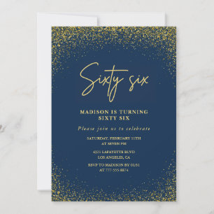 Invitación Elegante Glam Navy Dorado Brillo Cumpleaños 66