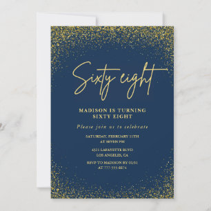 Invitación Elegante Glam Navy Dorado Brillo Cumpleaños 68